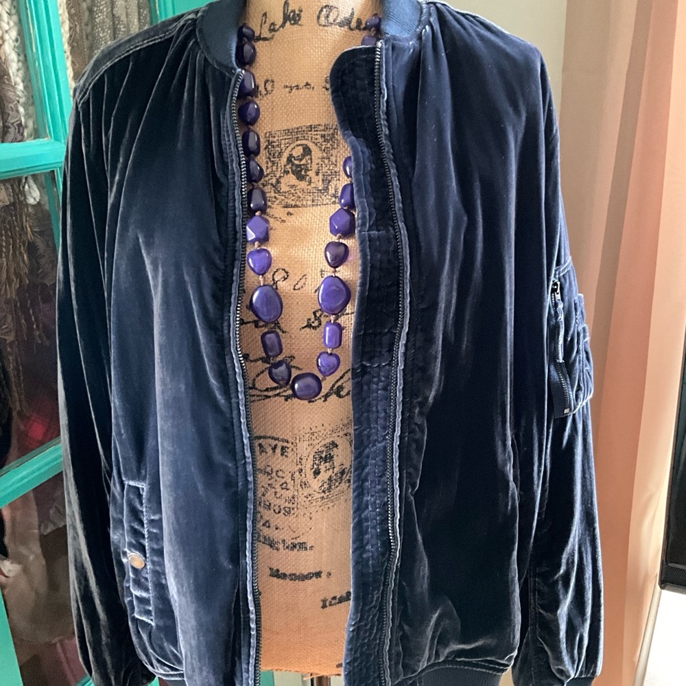 Navy Velvet Bomber Jacket